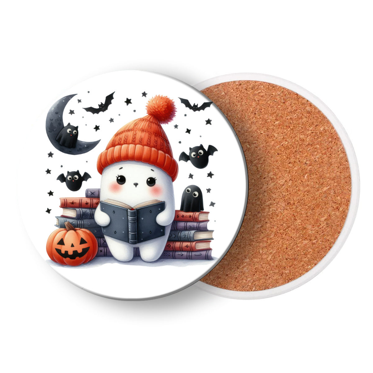 Book Reading Ghost Ceramic Coasters - Kim’s Signature Beauty & Accessories (Store description)
