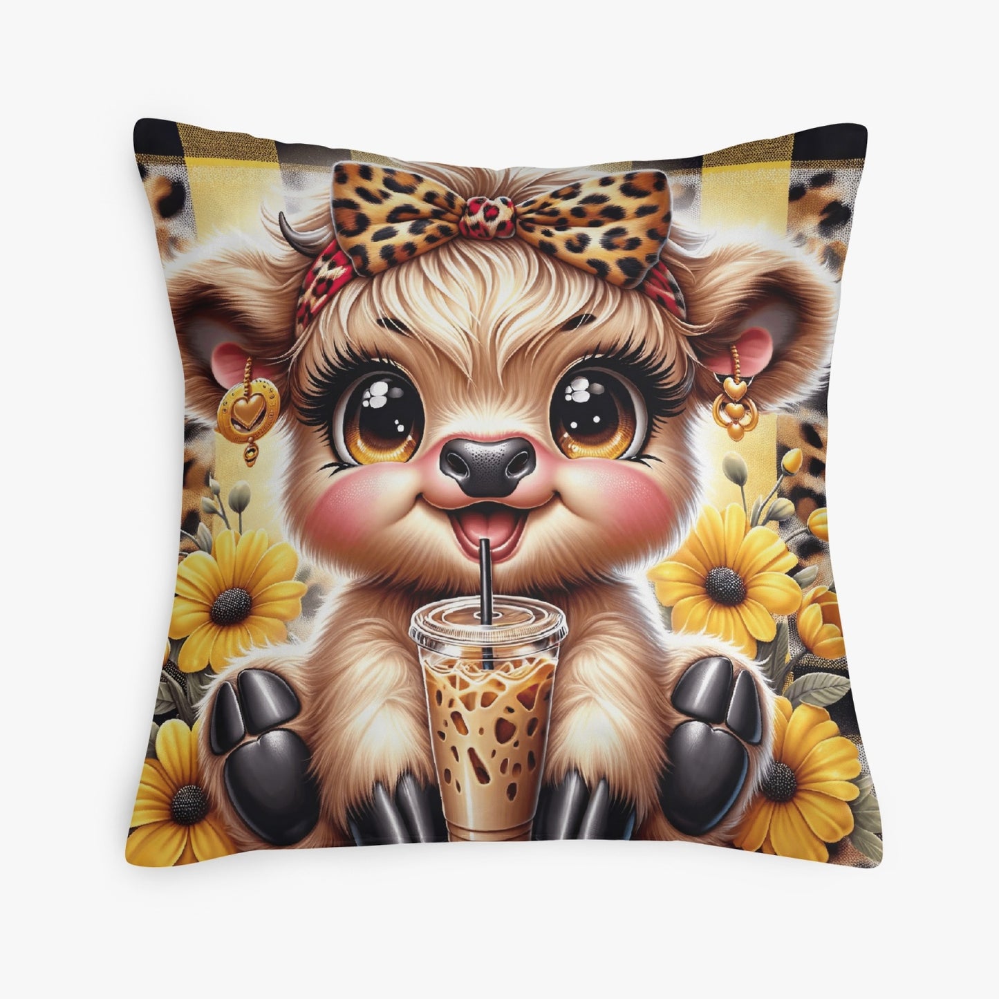 Charming Highland Cow Coffee Break Pillow Cover - Kim’s Signature Beauty & Accessories
