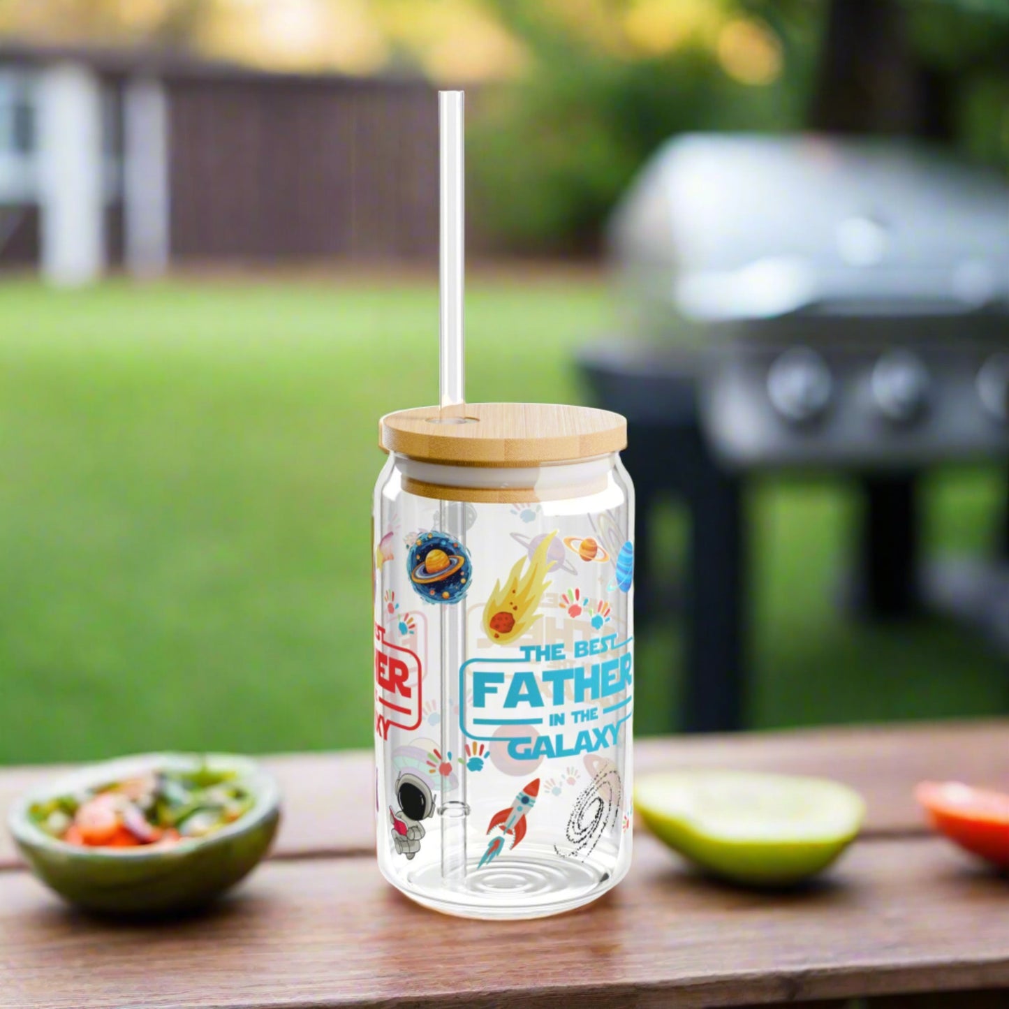 Best Father in the Galaxy | Sipper Glass, 16oz - Kim’s Signature Beauty & Accessories (Store description)