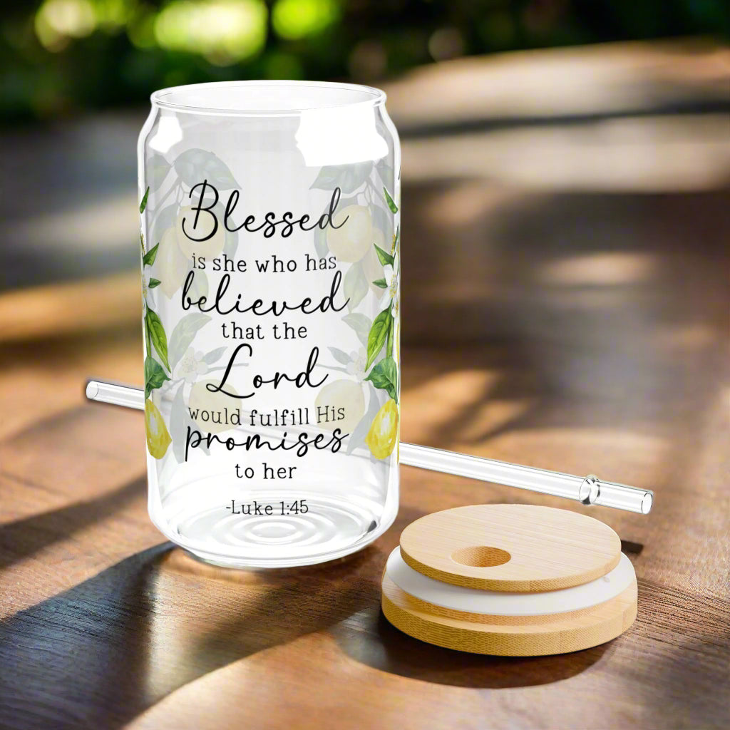 Luke 1:45 Blessed Lemon Sipper Glass - 16oz - Kim’s Signature Beauty & Accessories (Store description)