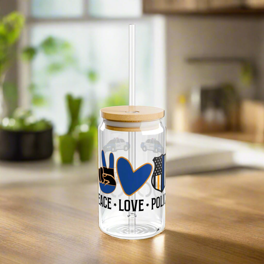 Peace, Love, Police | Sipper Glass, 16oz - Kim’s Signature Beauty & Accessories