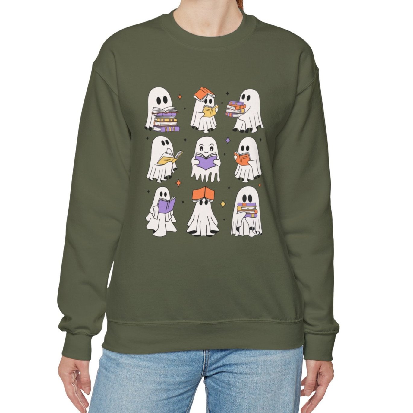 Bookish Boos - Cozy Ghost Readers Sweatshirt - Kim’s Signature Beauty & Accessories (Store description)