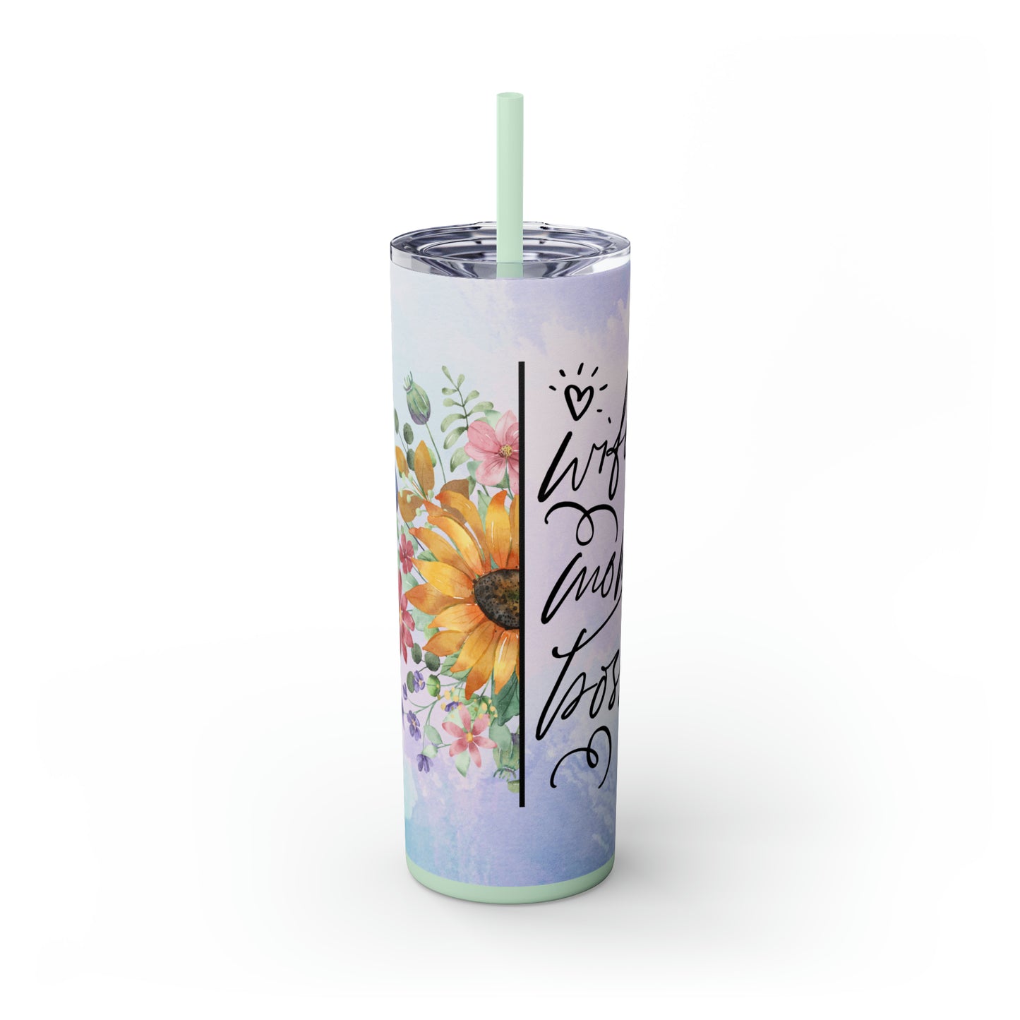 Wife, Mom, Boss | Skinny Tumbler with Straw, 20oz - Kim’s Signature Beauty & Accessories (Store description)