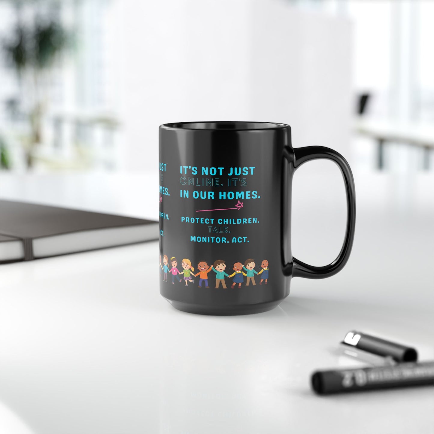 Empowering Black Mug - Protect Children, Monitor, Act - 11oz & 15oz