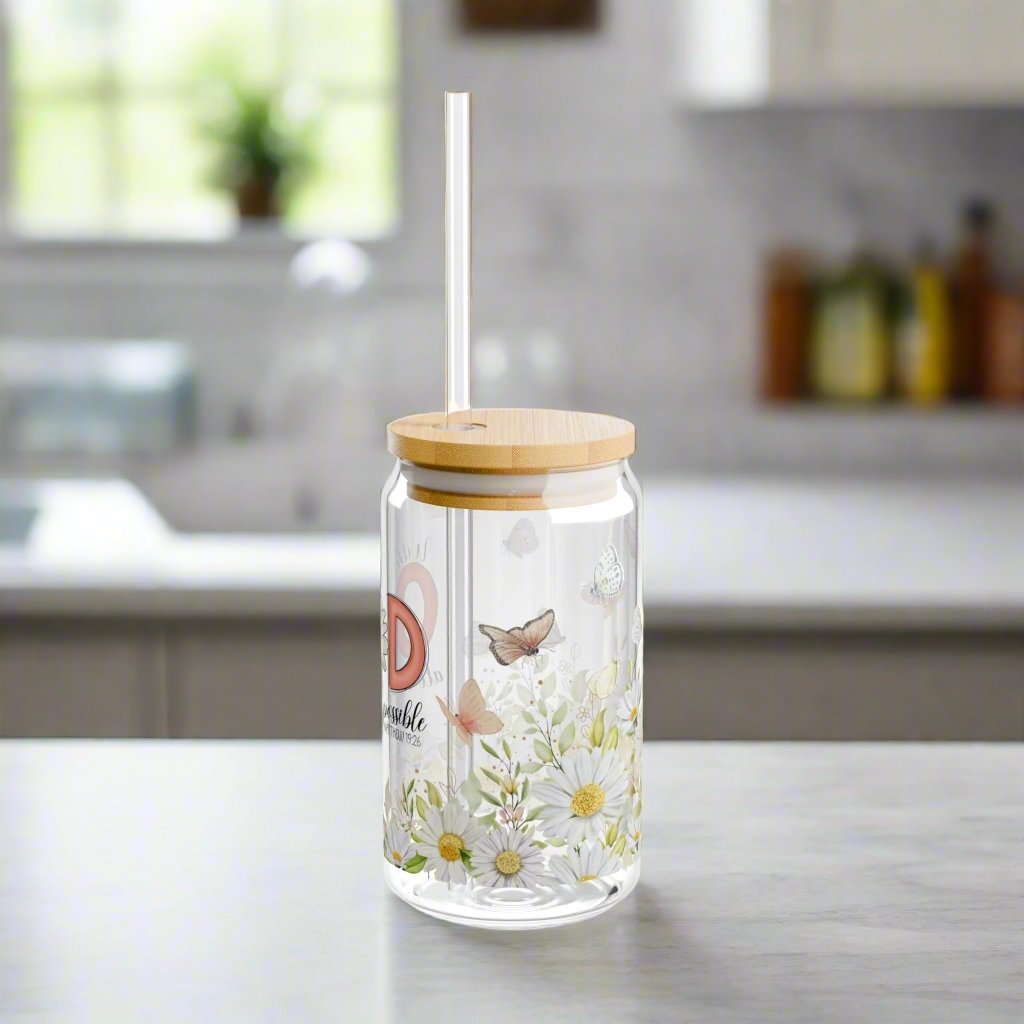 With God, All Things Are Possible Glass Sipper - Kim’s Signature Beauty & Accessories (Store description)