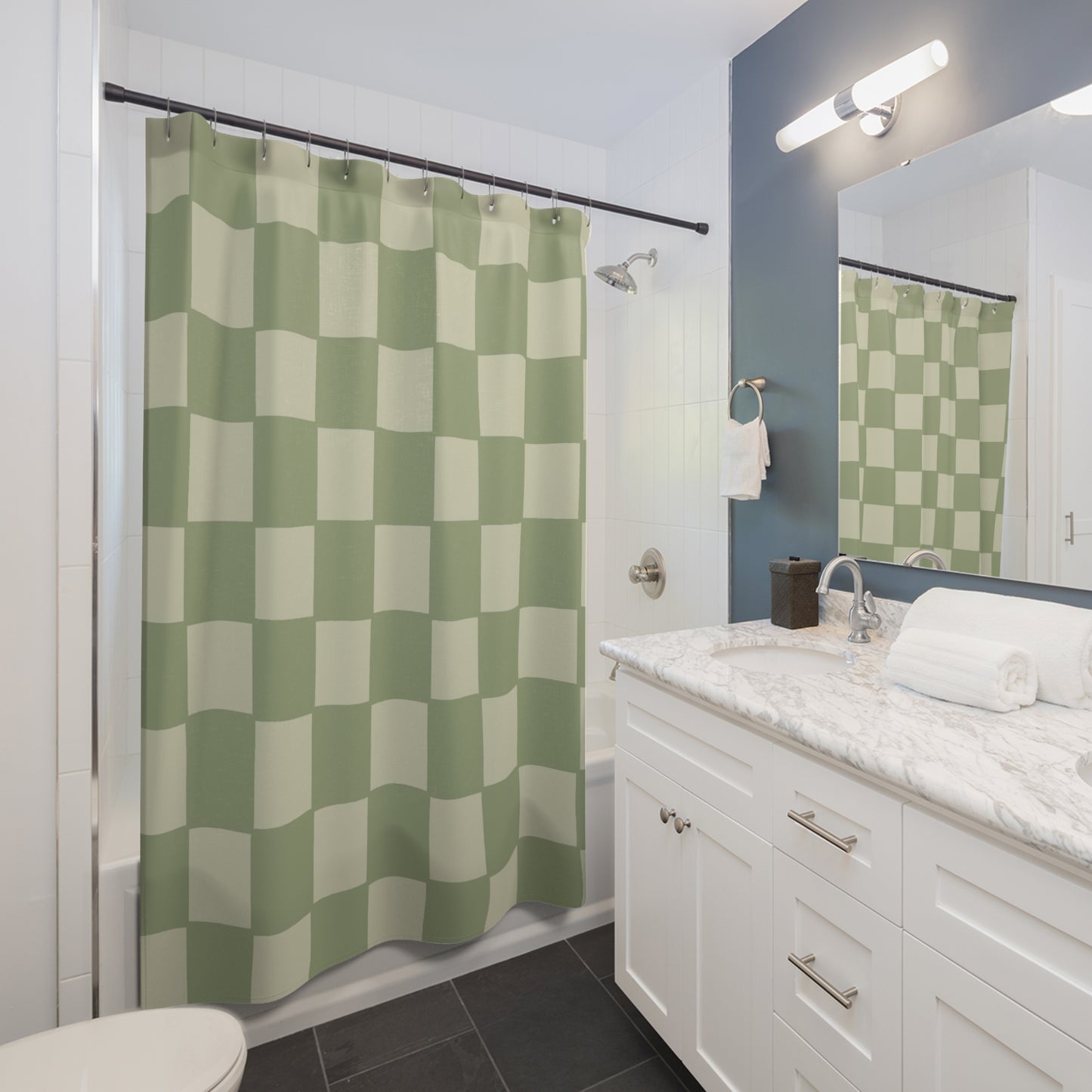 Checkerboard Charm Shower Curtain - Kim’s Signature Beauty & Accessories (Store description)