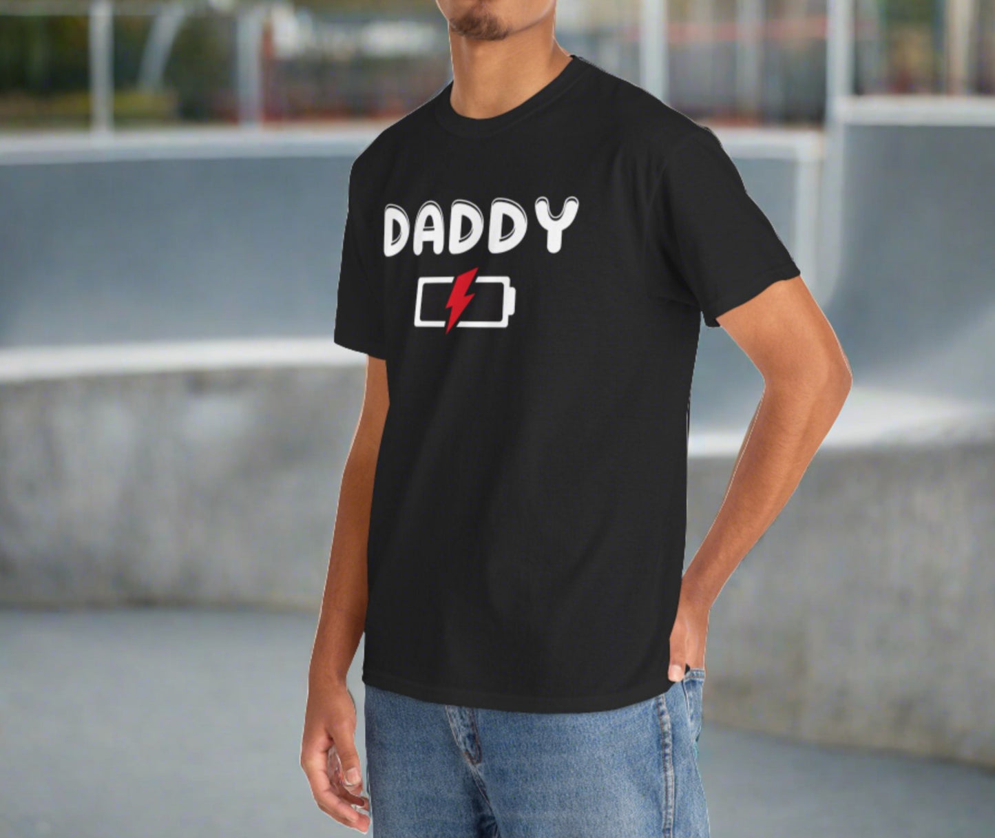 Daddy has a Dead Battery | Black Unisex Heavy Cotton Tee - Kim’s Signature Beauty & Accessories (Store description)