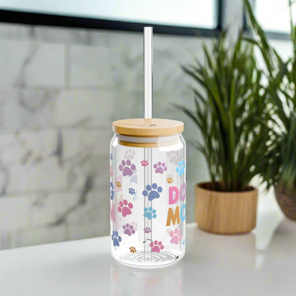 Dog Mom Colorful Pet Paws Sipper Glass - Kim’s Signature Beauty & Accessories