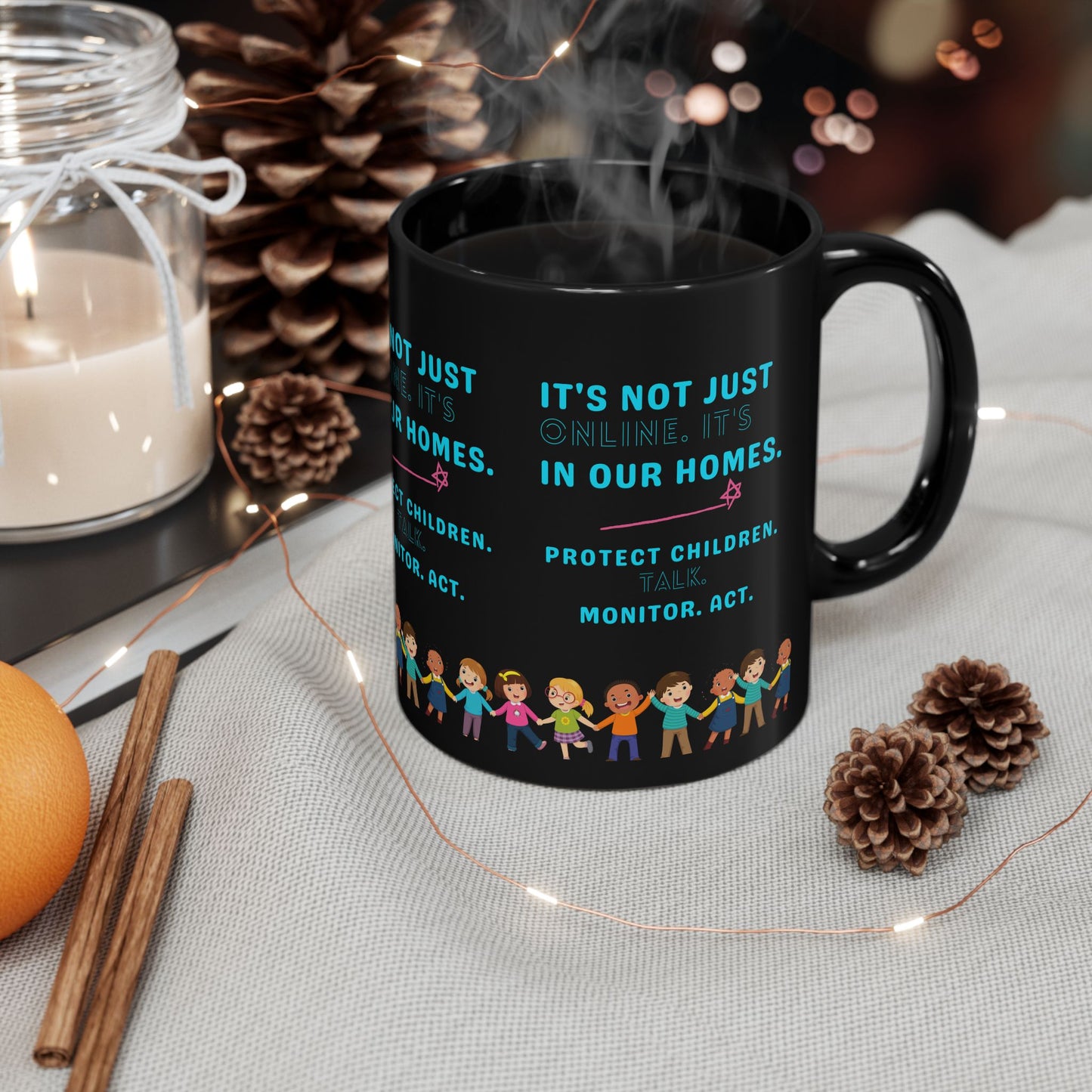 Empowering Black Mug - Protect Children, Monitor, Act - 11oz & 15oz