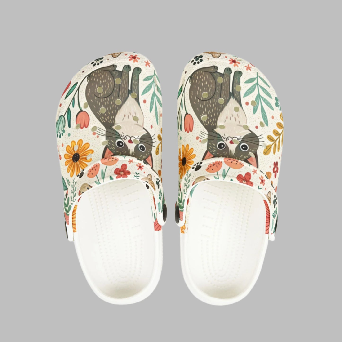 Whimsical Cat Print Kids' Clogs - Fun, Colorful Slip-Ons for Playtime - Kim’s Signature Beauty & Accessories (Store description)