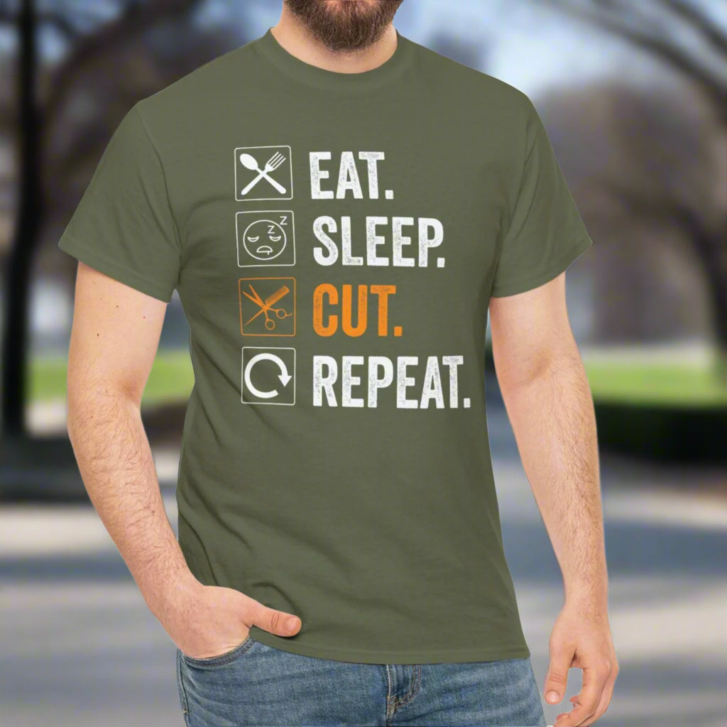 Eat, Sleep, Cut, Repeat Cotton Tee - Kim’s Signature Beauty & Accessories