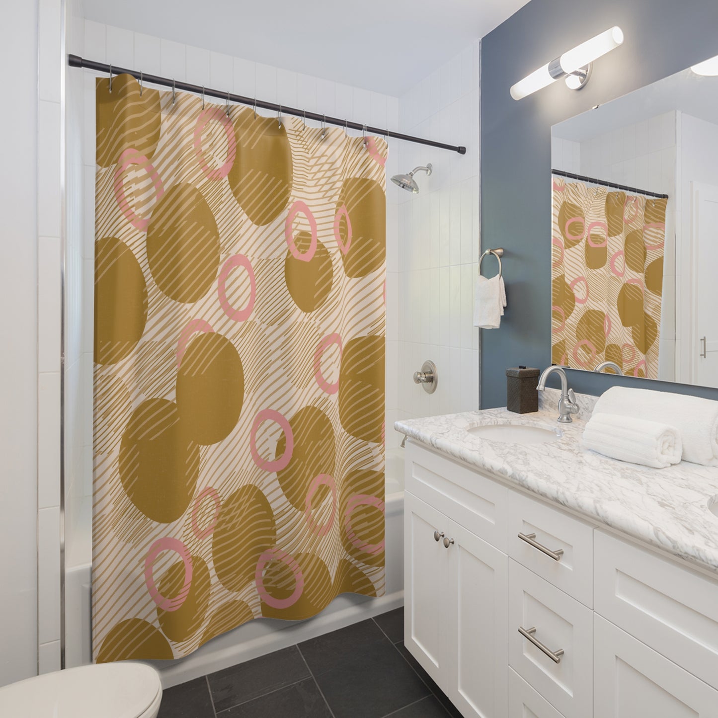 Brown & Pink Circle Design | Shower Curtain - Kim’s Signature Beauty & Accessories (Store description)
