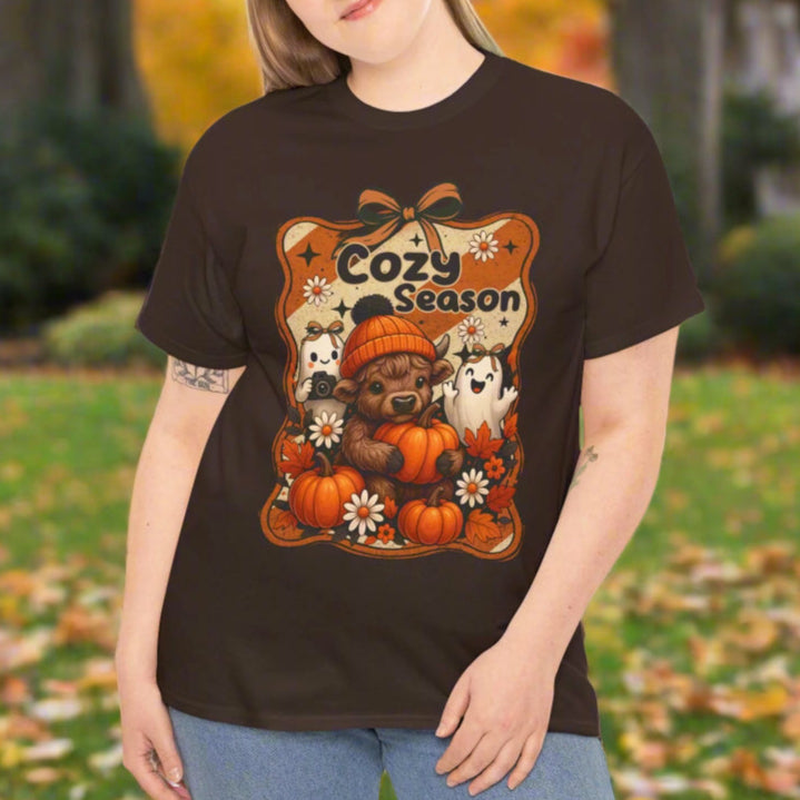 Cozy Season Highland Cow Fall T-Shirt for Pumpkin & Ghost Lovers - Kim’s Signature Beauty & Accessories