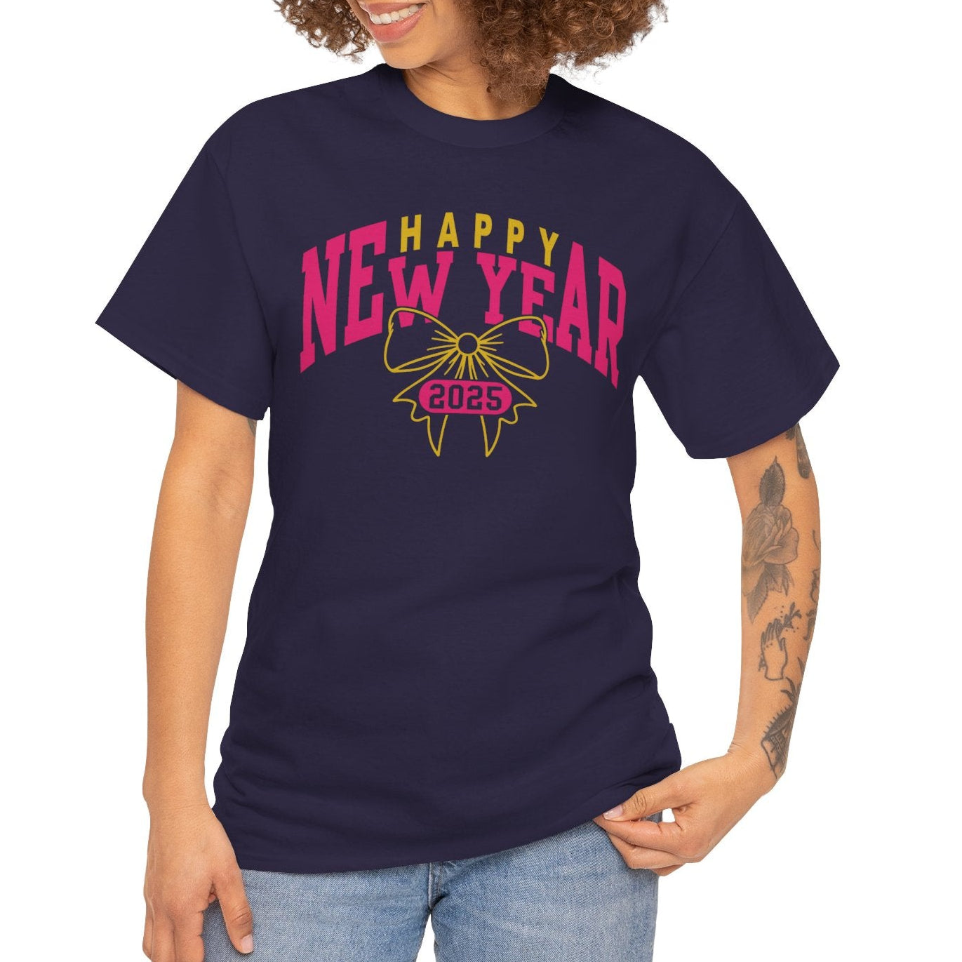 Happy New Year 2025 Bow Cotton Tee - Kim’s Signature Beauty & Accessories (Store description)