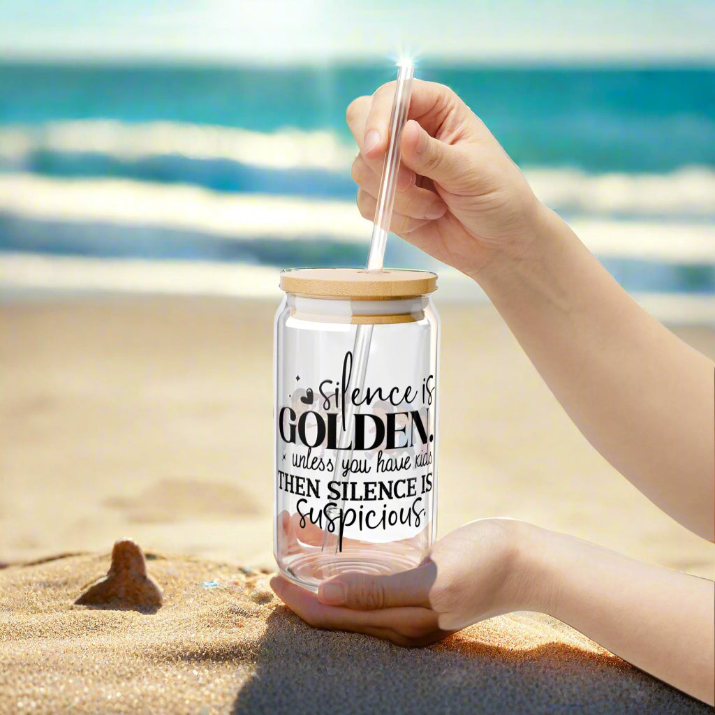 Silence is Golden Sipper Glass, 16oz - Kim’s Signature Beauty & Accessories (Store description)