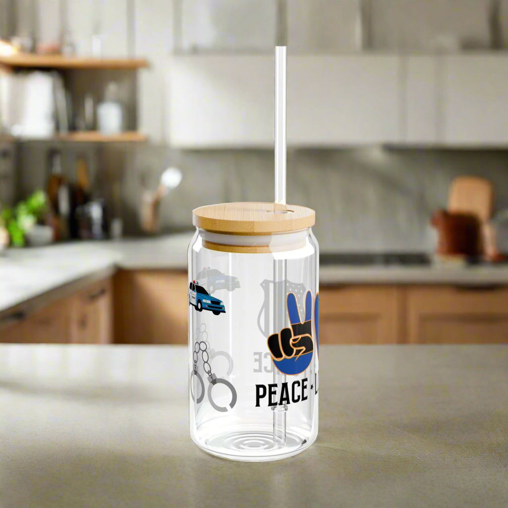 Peace, Love, Police | Sipper Glass, 16oz - Kim’s Signature Beauty & Accessories