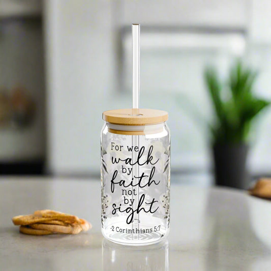 Faith-Inspired Floral Sipper Glass - 16oz with Straw - Kim’s Signature Beauty & Accessories