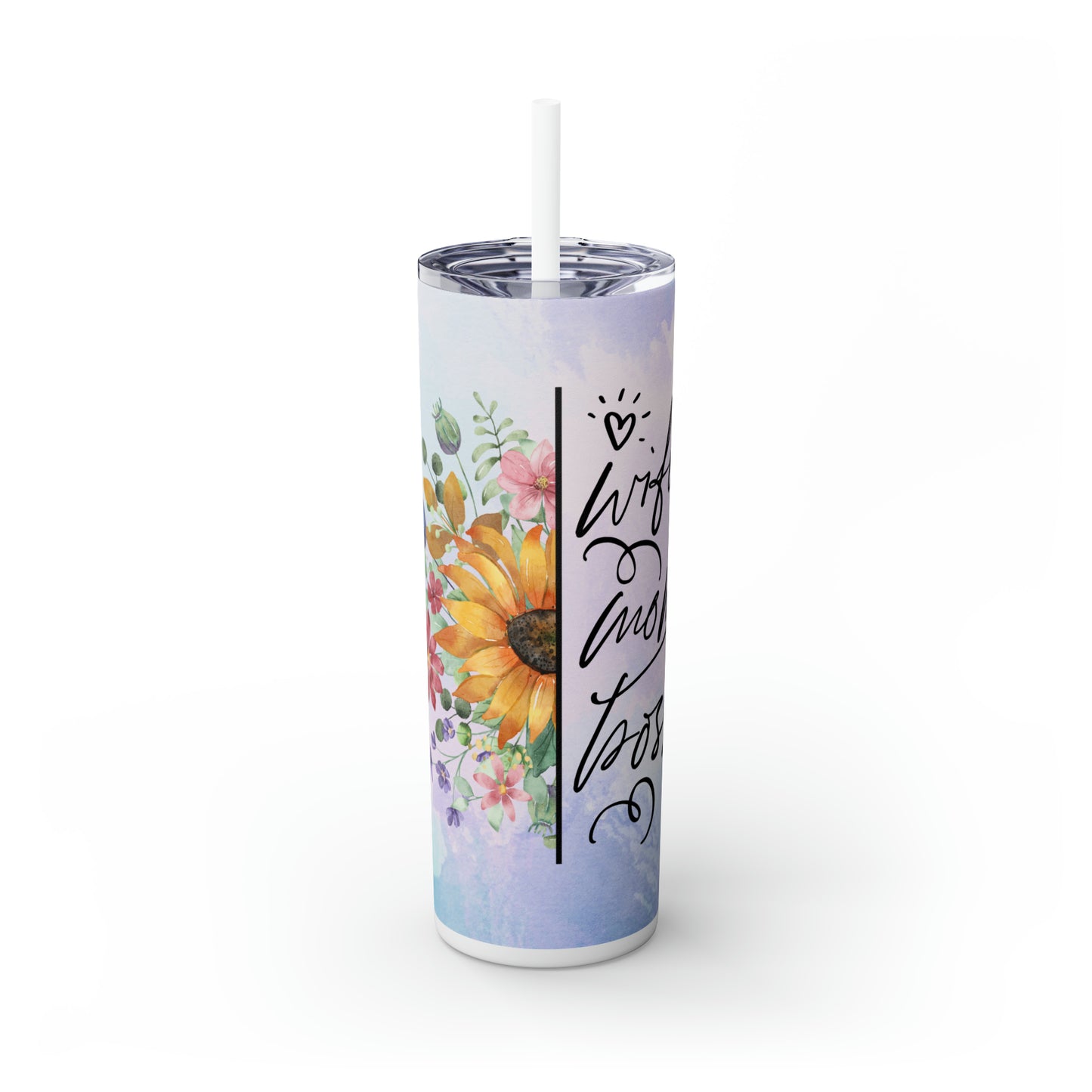 Wife, Mom, Boss | Skinny Tumbler with Straw, 20oz - Kim’s Signature Beauty & Accessories (Store description)