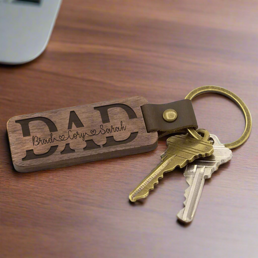 Personalized Dad Wooden Keychain – Custom Engraved Gift - Kim’s Signature Beauty & Accessories