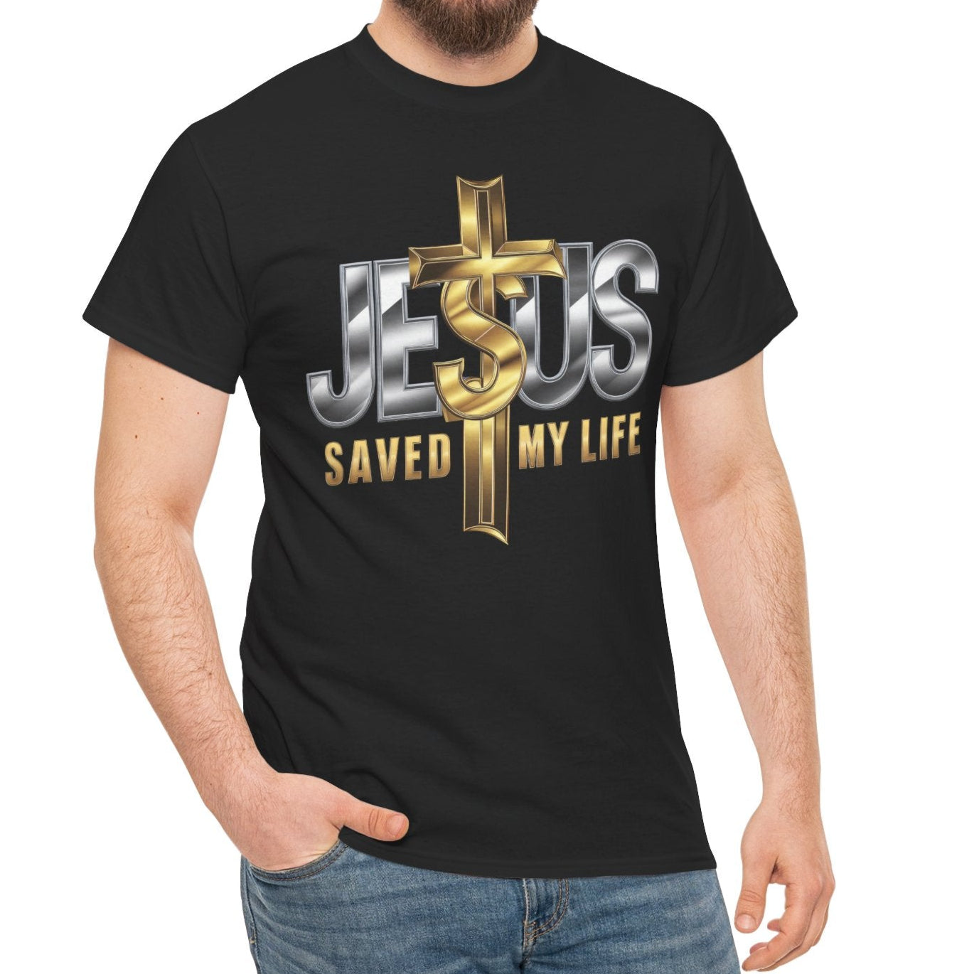 Jesus Saved My Life Cotton Tee - Kim’s Signature Beauty & Accessories (Store description)