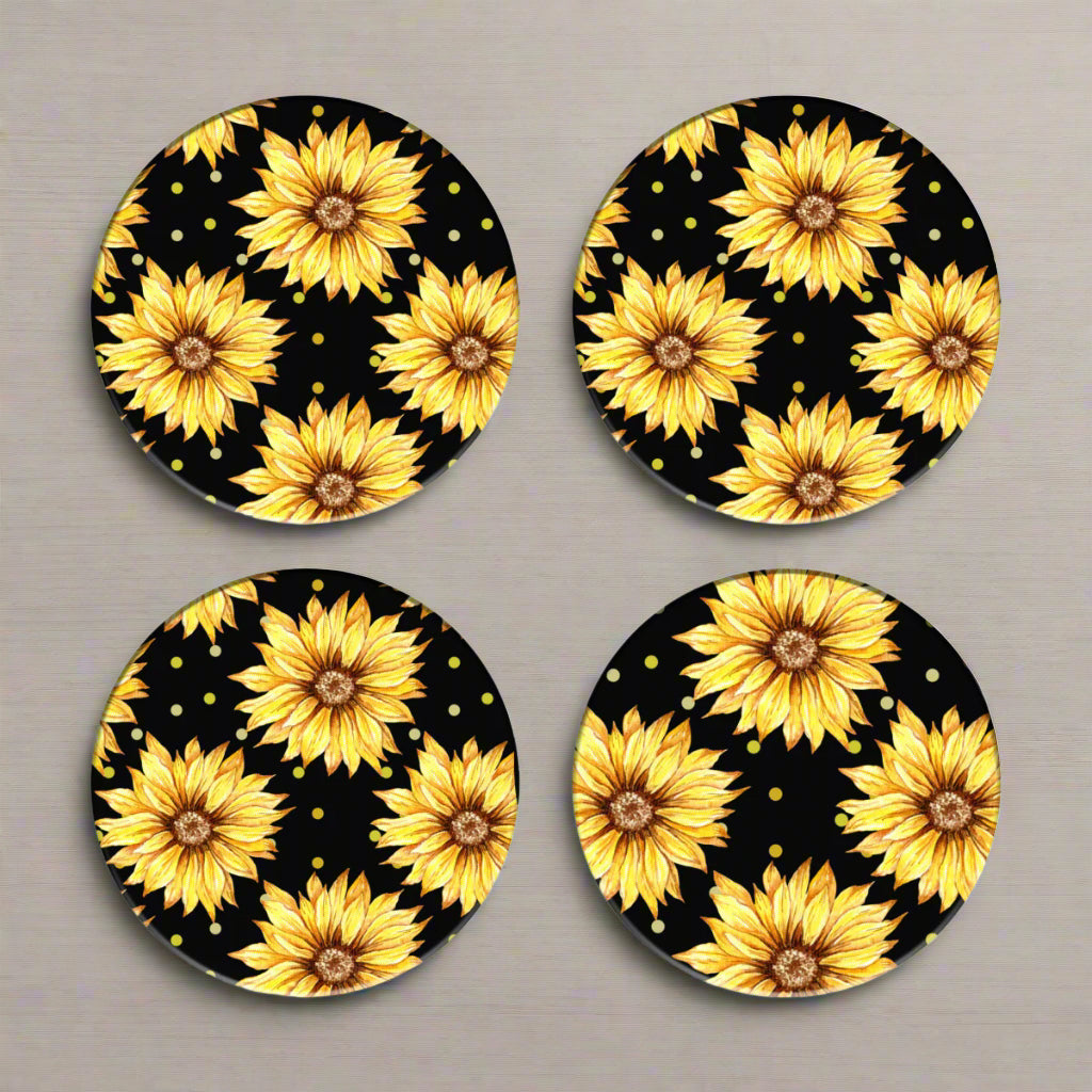 Black Coaster Set with Yellow Sunflowers - Kim’s Signature Beauty & Accessories