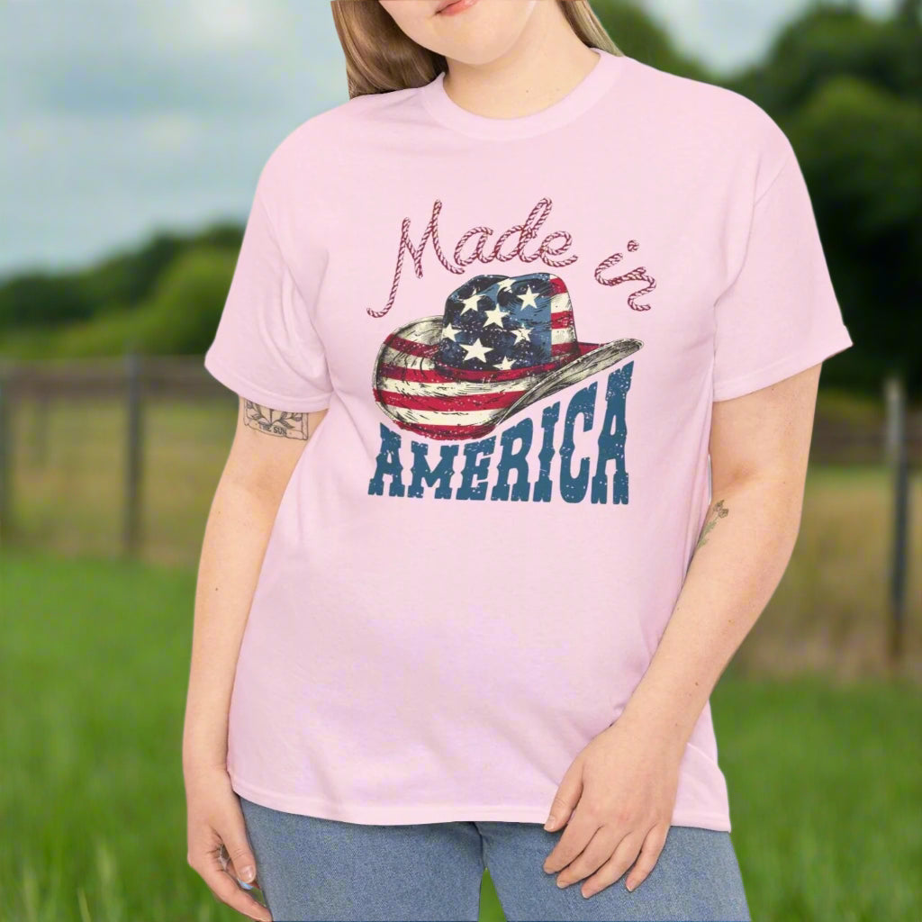 Made in America T-Shirt - Patriotic Cowgirl Hat Graphic Tee - Kim’s Signature Beauty & Accessories