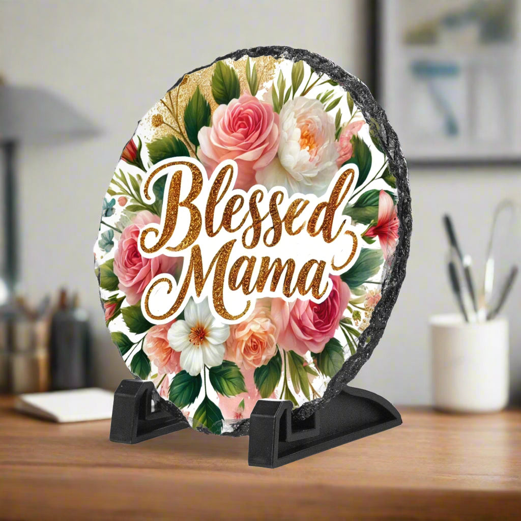 Blessed Mama Floral Round Slate Plaque - Kim’s Signature Beauty & Accessories