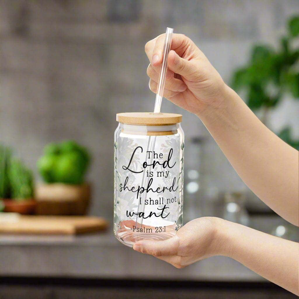 Psalm 23:1 Glass Sipper - 16oz - Kim’s Signature Beauty & Accessories