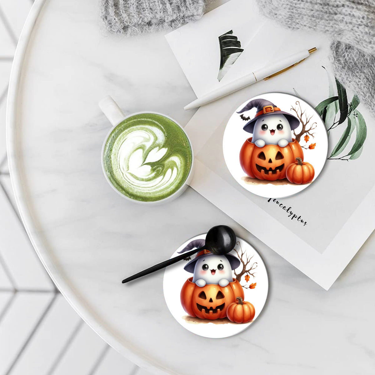 Ghostly Popup Pumpkin Coasters - Kim’s Signature Beauty & Accessories (Store description)