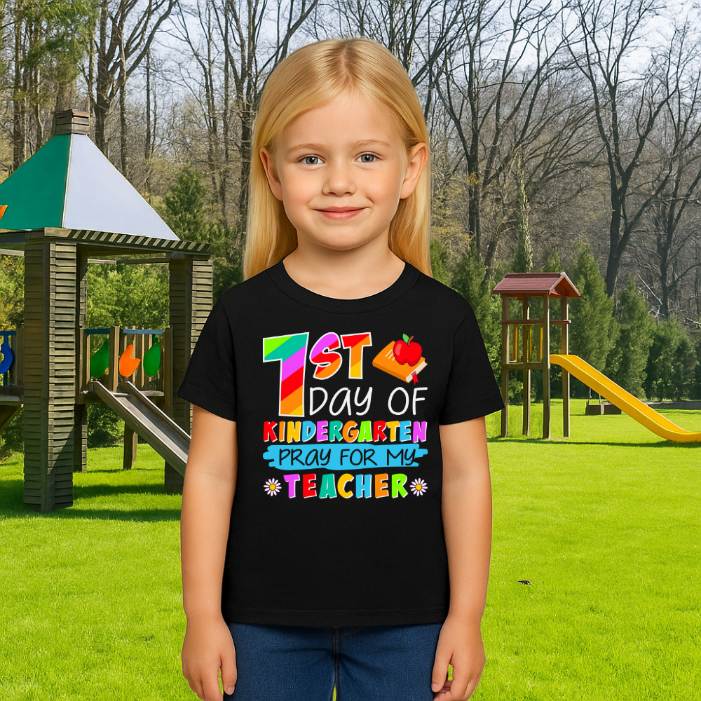 1st Day of Kindergarten T-Shirt – Pray for My Teacher - Kim’s Signature Beauty & Accessories (Store description)