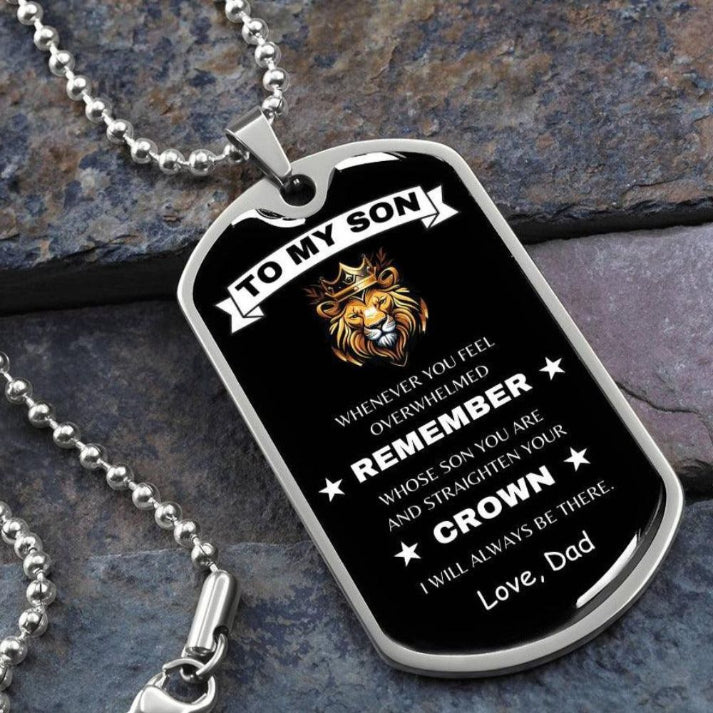 To My Son Crown Dog Tag Necklace – Love, Dad - Kim’s Signature Beauty & Accessories