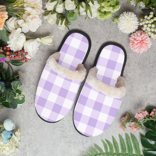 Purple & White Checkered | cozy slippers - Kim’s Signature Beauty & Accessories