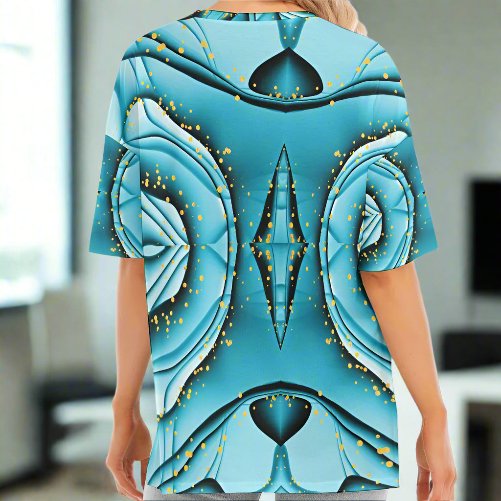 Turquoise Abstract Print T-Shirt – Casual Summer Top - Kim’s Signature Beauty & Accessories