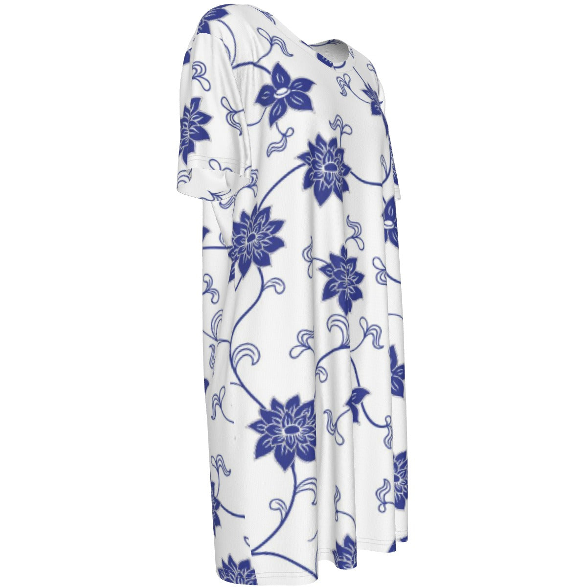 Blue Floral Short Sleeve Waist Dress - Kim’s Signature Beauty & Accessories