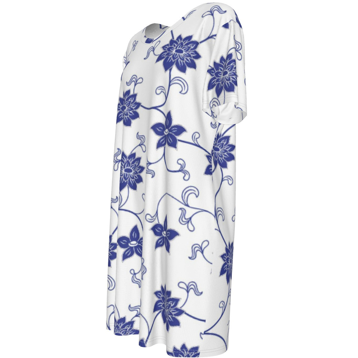 Blue Floral Short Sleeve Waist Dress - Kim’s Signature Beauty & Accessories