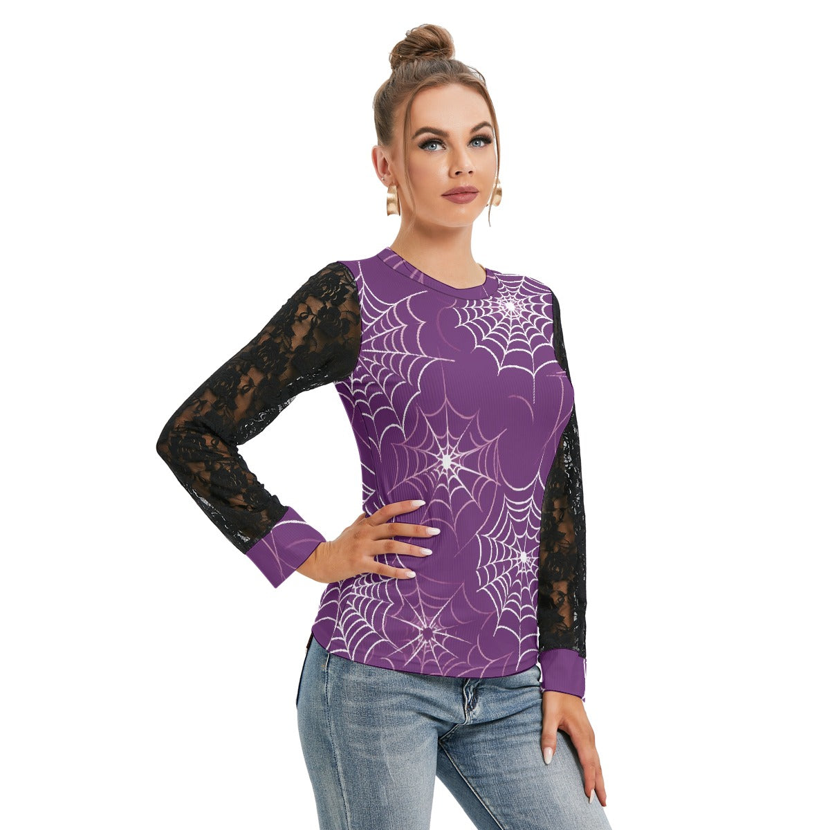 Spider Woman T-shirt with Black Lace Sleeves - Kim’s Signature Beauty & Accessories (Store description)