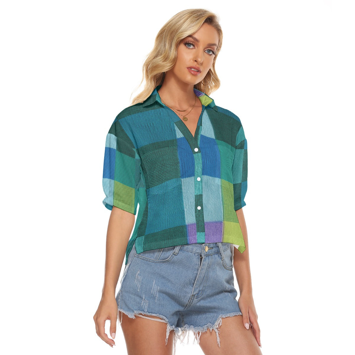 Blue Patch Women's V-neck Shirts - Kim’s Signature Beauty & Accessories (Store description)