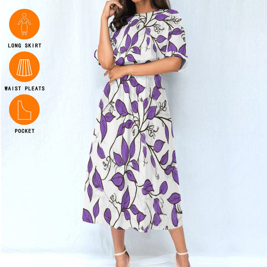 Purple Leaves | Elastic Waist Dress - Kim’s Signature Beauty & Accessories