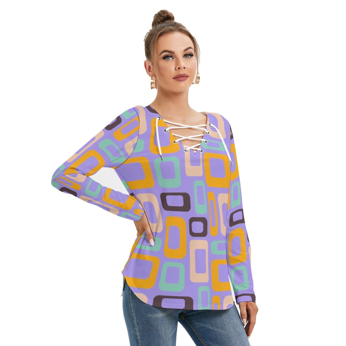 Chic Geometric Tie Blouse - Kim’s Signature Beauty & Accessories