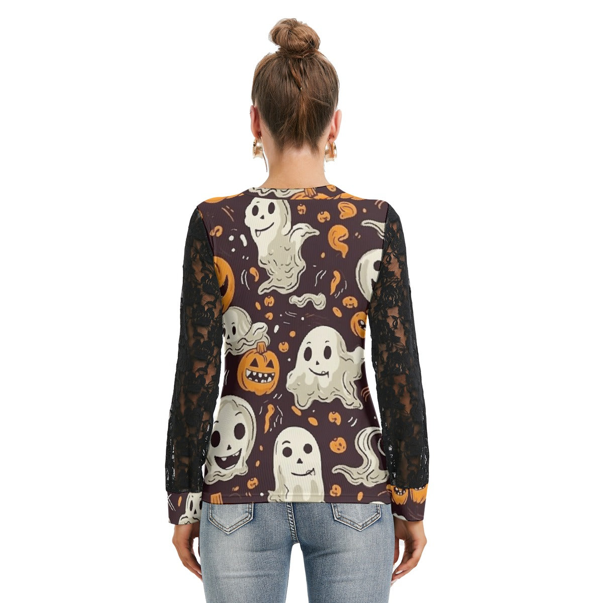 Ghosting Fun T-shirt With Black Lace Sleeves - Kim’s Signature Beauty & Accessories
