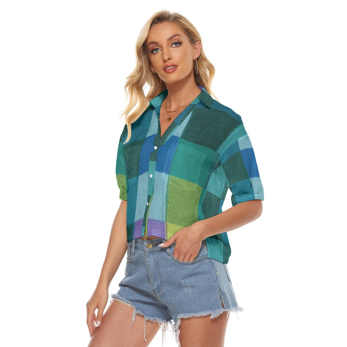 Blue Patch Women's V-neck Shirts - Kim’s Signature Beauty & Accessories (Store description)