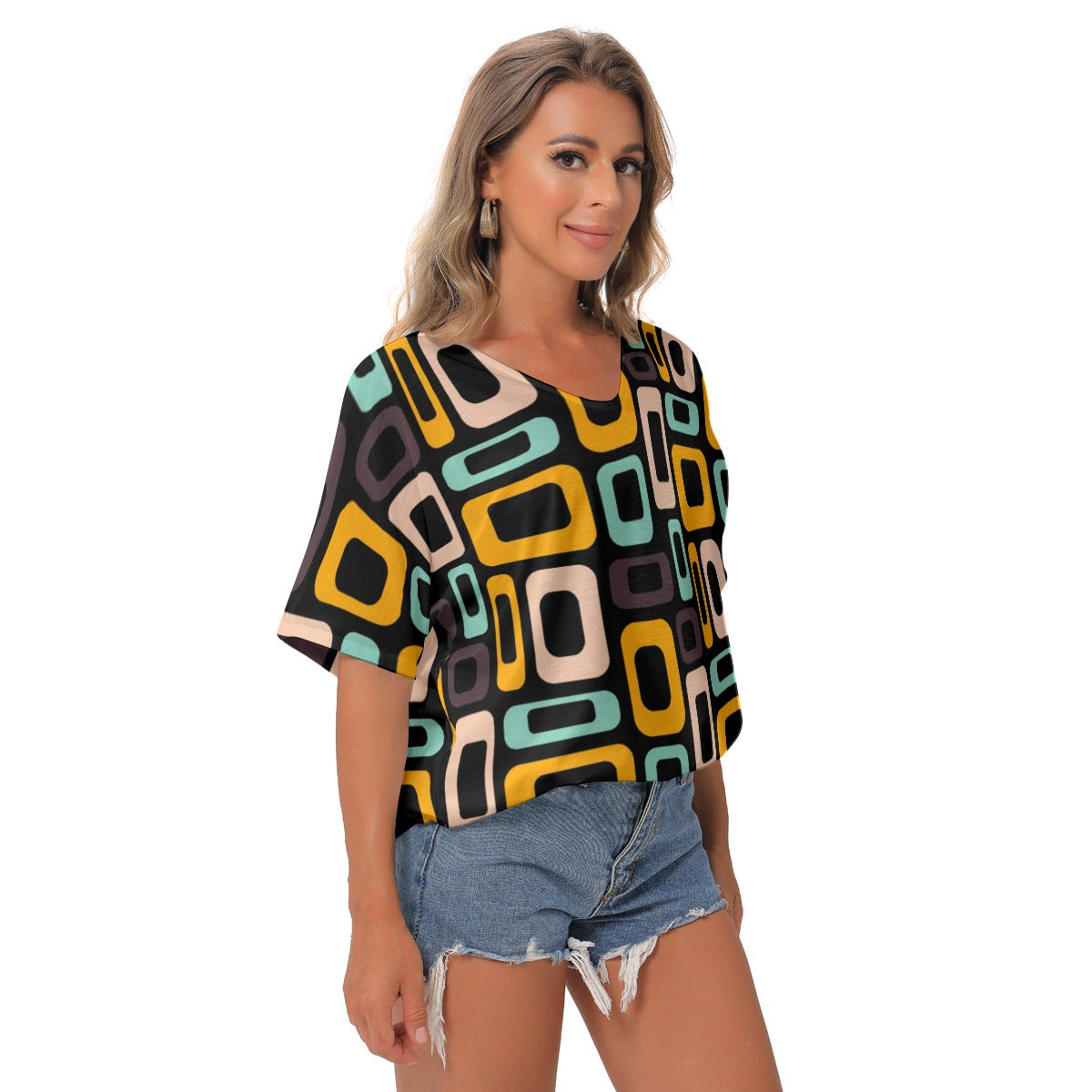 Black Reto Design V-Neck Blouse - Kim’s Signature Beauty & Accessories
