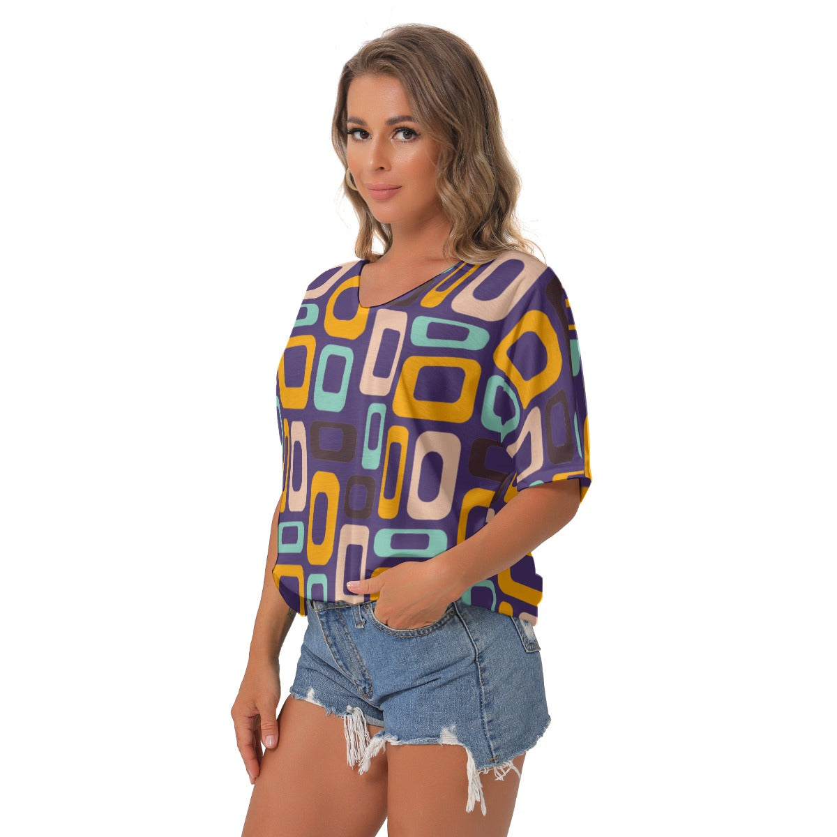 Purple Retro V-Neck Blouse - Kim’s Signature Beauty & Accessories