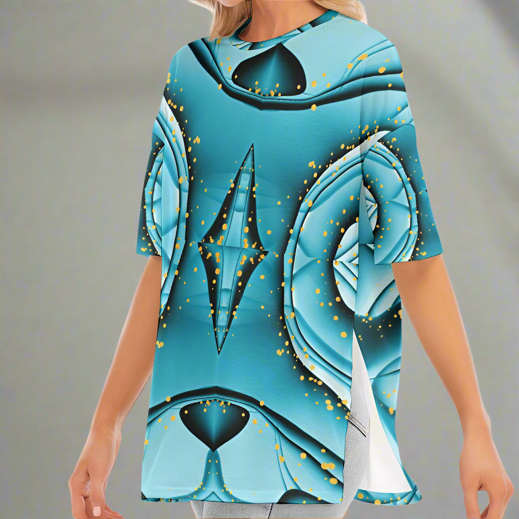 Turquoise Abstract Print T-Shirt – Casual Summer Top - Kim’s Signature Beauty & Accessories