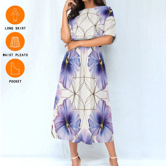 Purple Floral Elastic Waist Dress - Kim’s Signature Beauty & Accessories