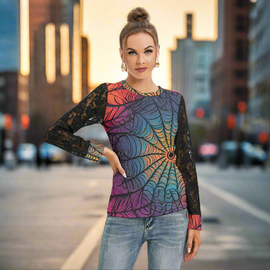 Midnight Web Lace Sleeve Tee - Kim’s Signature Beauty & Accessories