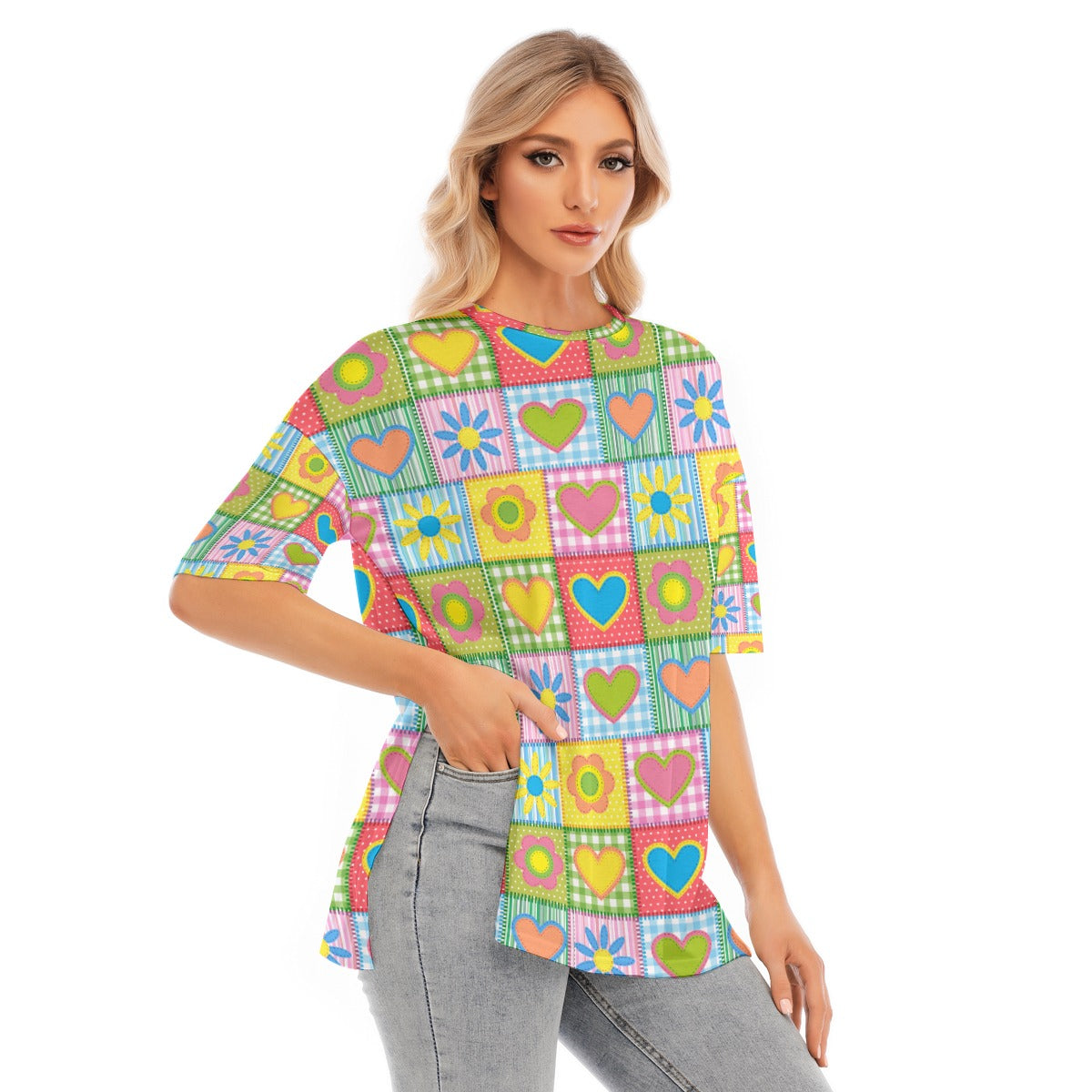All-Over Print Women's Short Sleeves T-shirt With Hem Split - Kim’s Signature Beauty & Accessories (Store description)