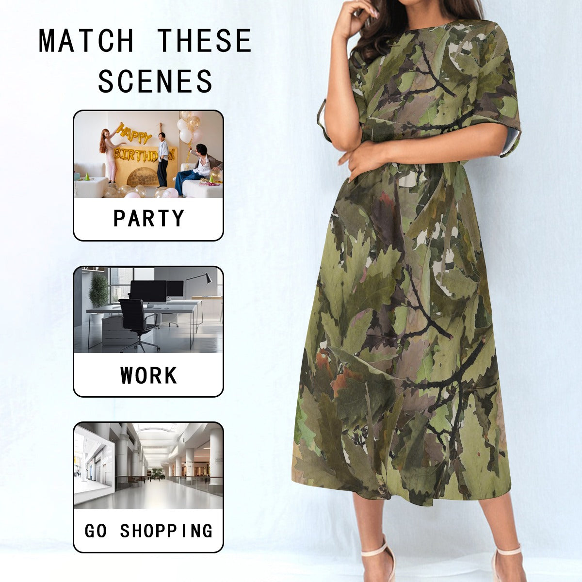 Camo Fashion Elastic Waist Dress - Kim’s Signature Beauty & Accessories