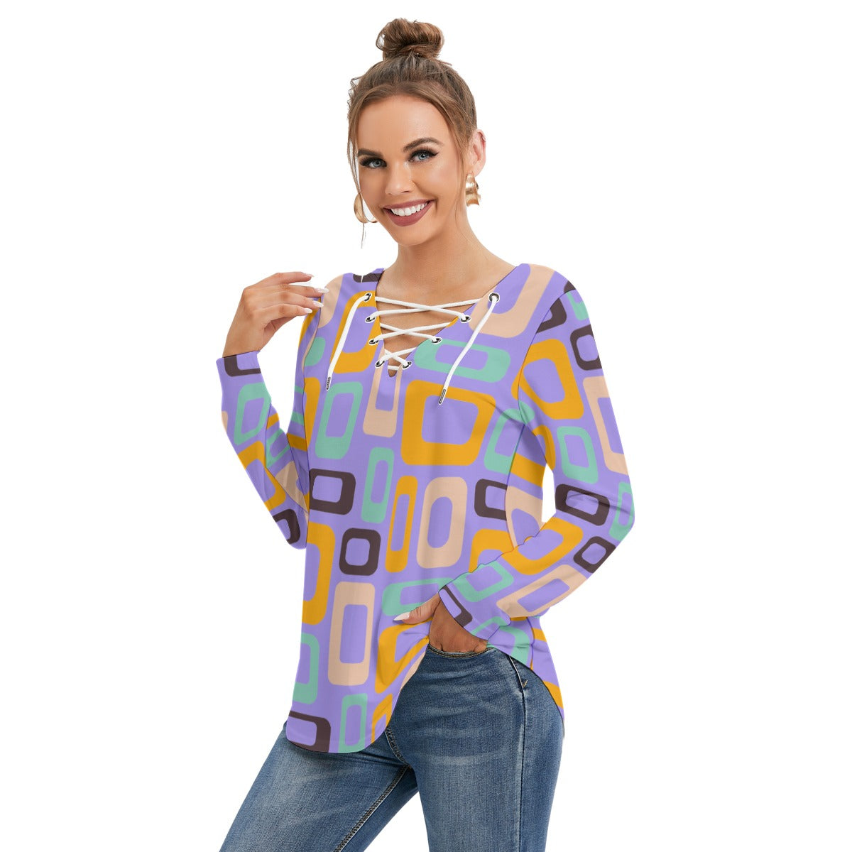Chic Geometric Tie Blouse - Kim’s Signature Beauty & Accessories