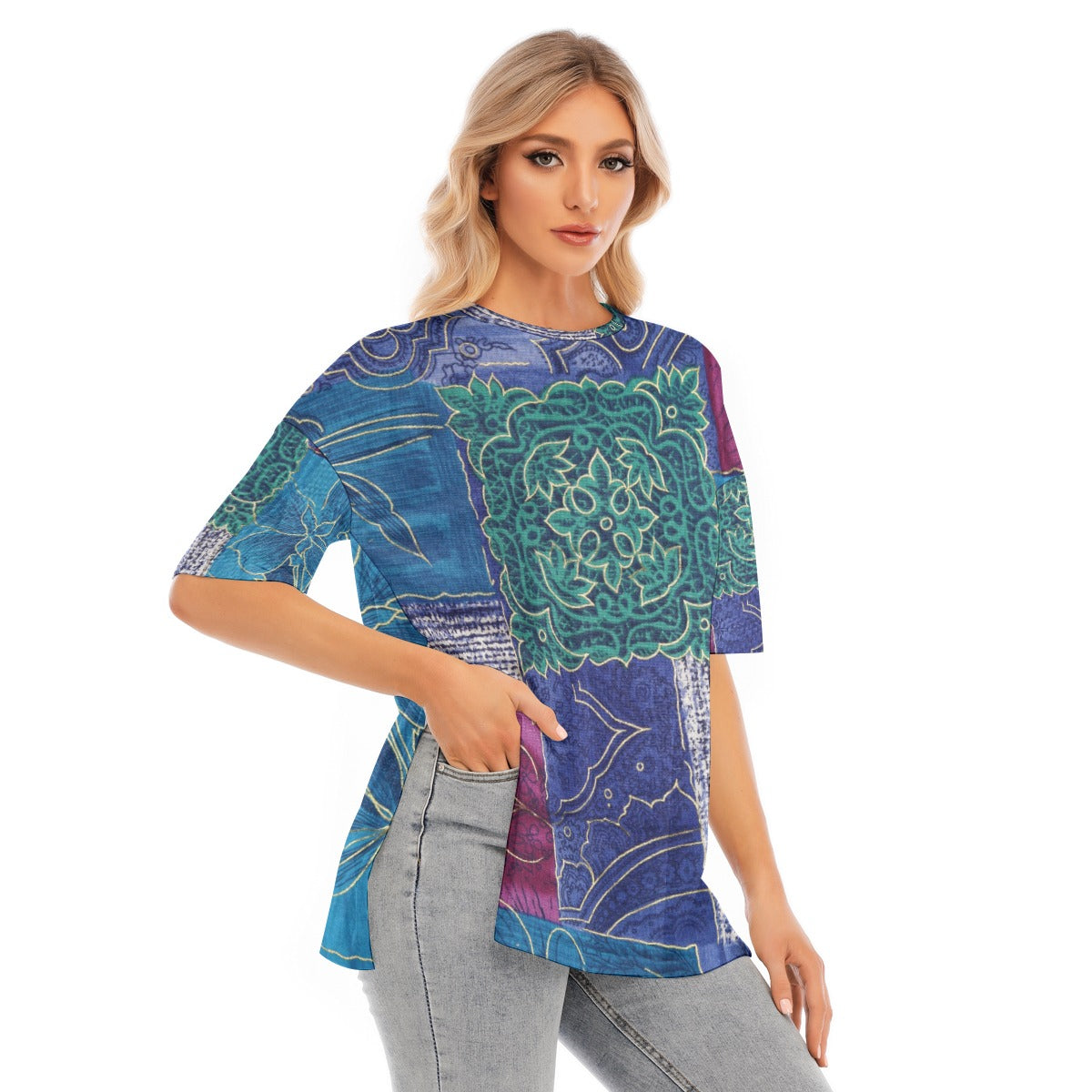 All-Over Print Women's Short Sleeves T-shirt With Hem Split - Kim’s Signature Beauty & Accessories (Store description)